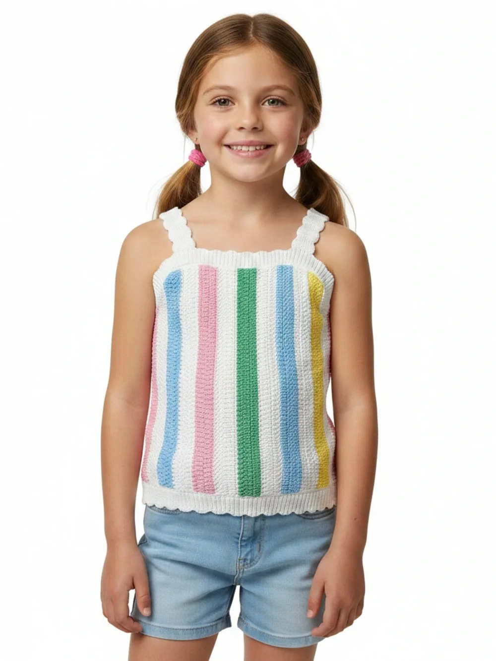 Youth Old Navy Sleeveless Sweater Knit Tank Top cotton stripe LG crochet white